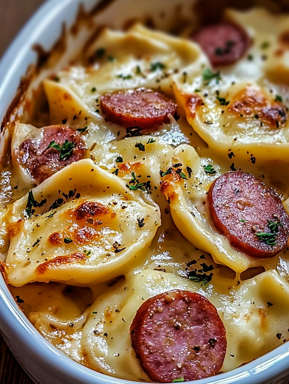 Crockpot Pierogi Casserole with Kielbasa