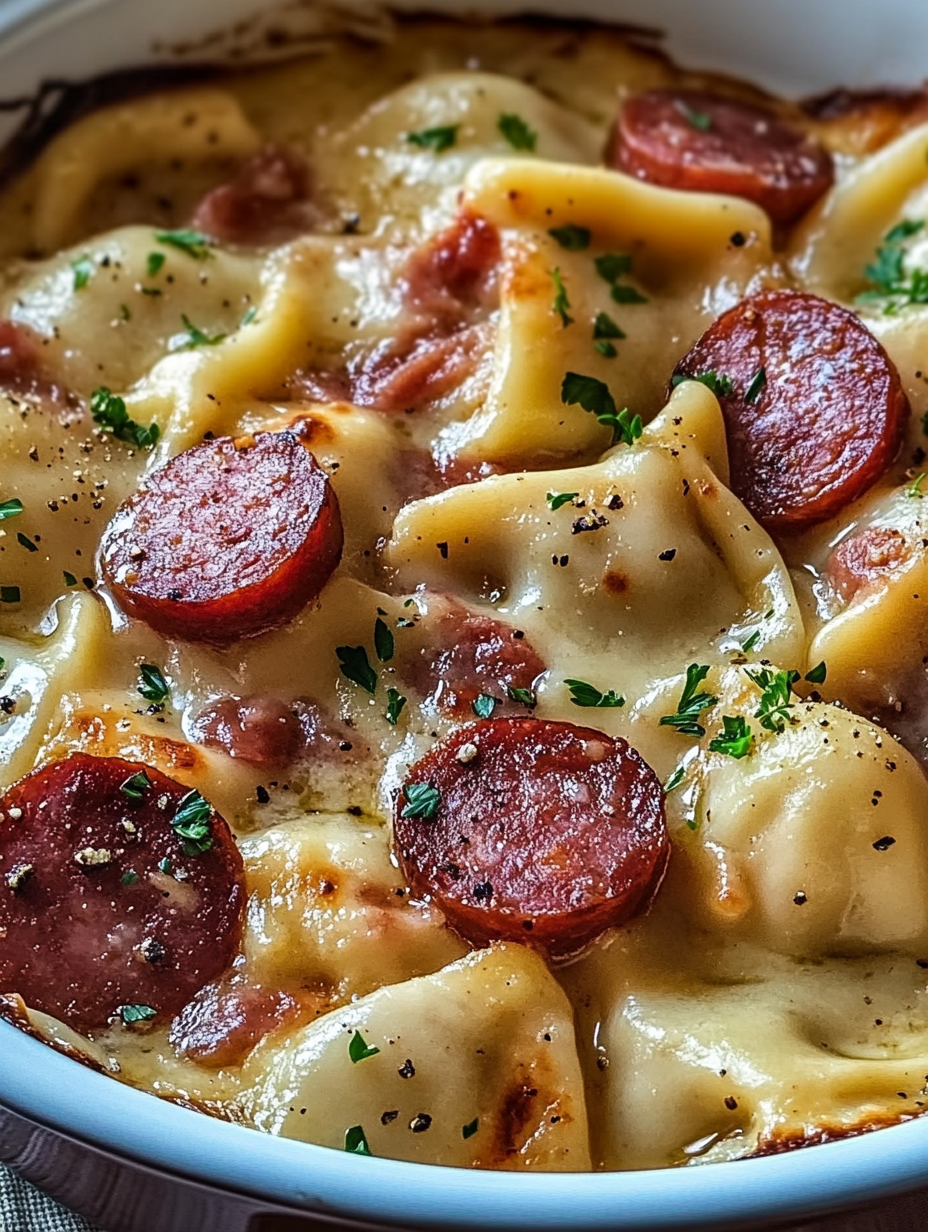 Crockpot Pierogi Casserole with Kielbasa