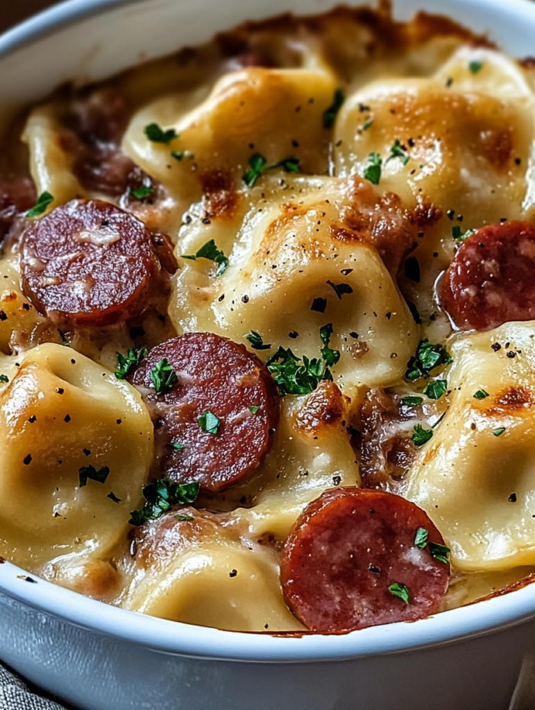 Crockpot Pierogi Casserole with Kielbasa