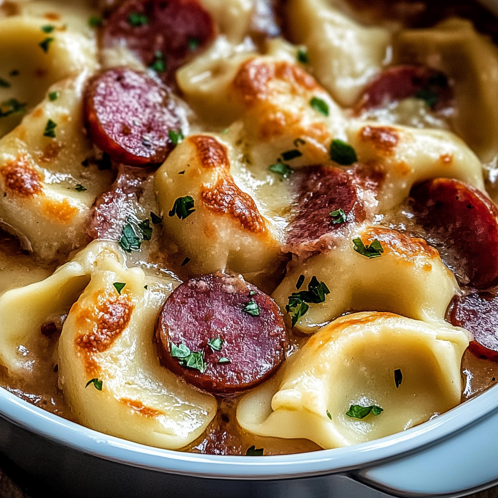 Crockpot Pierogi Casserole with Kielbasa