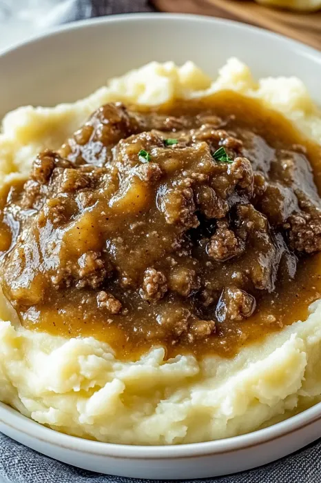 Ground Beef and Gravy Over Mashed Potatoes Recipe