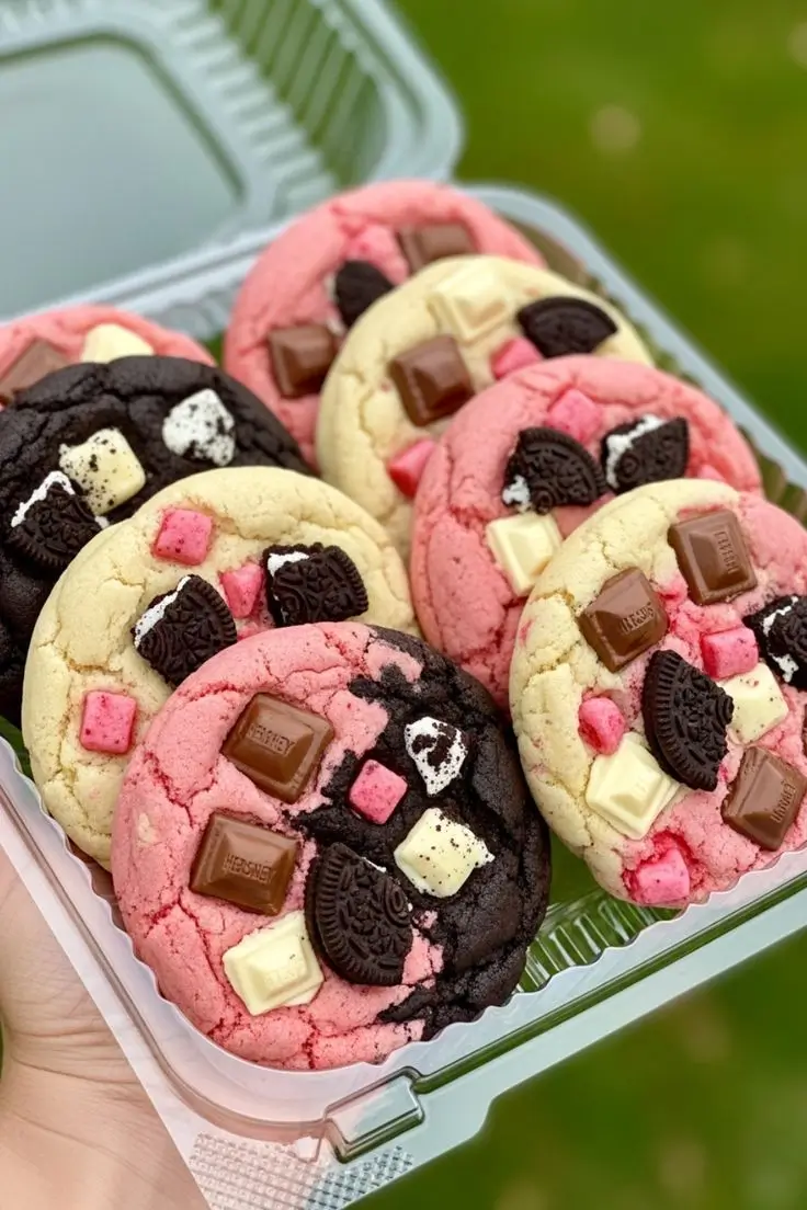 Strawberry Hershey Cookies with Oreo & White Chocolate Chunks Recipe