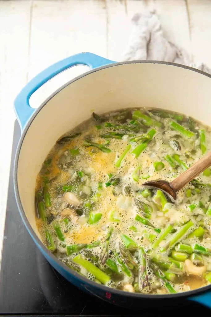 vegan asparagus soup ingredient boiling