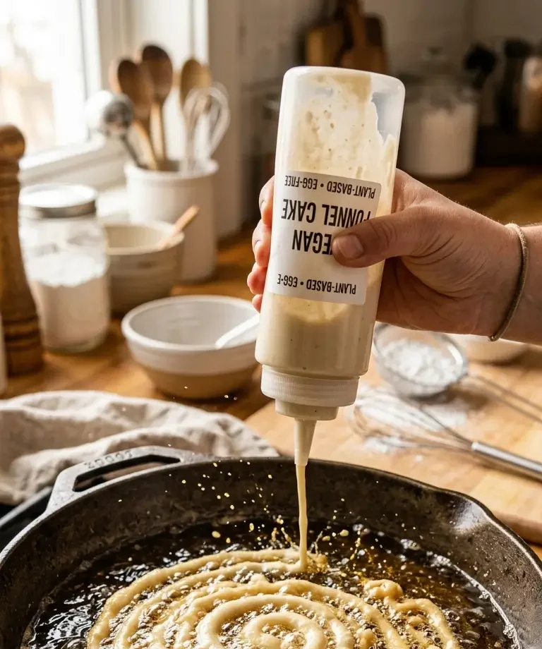 Batter poured into hot oil