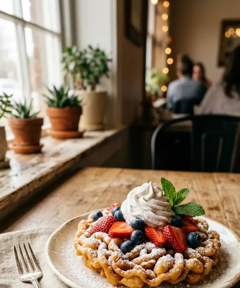 Vegan funnel cake on plate