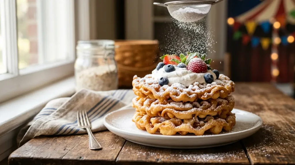 Vegan funnel cakes with strawberry
