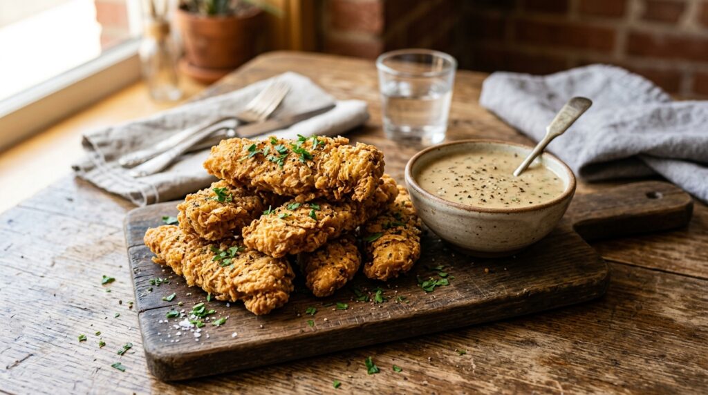 Crispy vegan chicken fried steak Fingers