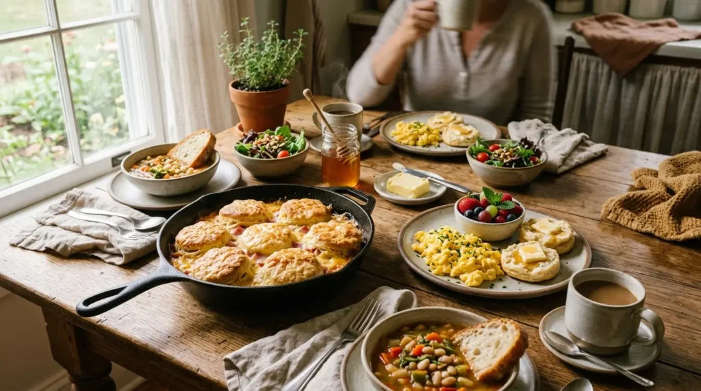 Ham and Cheese Butter Swim Biscuits serving on table