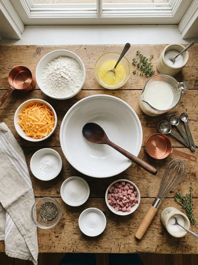 Ingredients for Ham and Cheese Butter Swim Biscuits