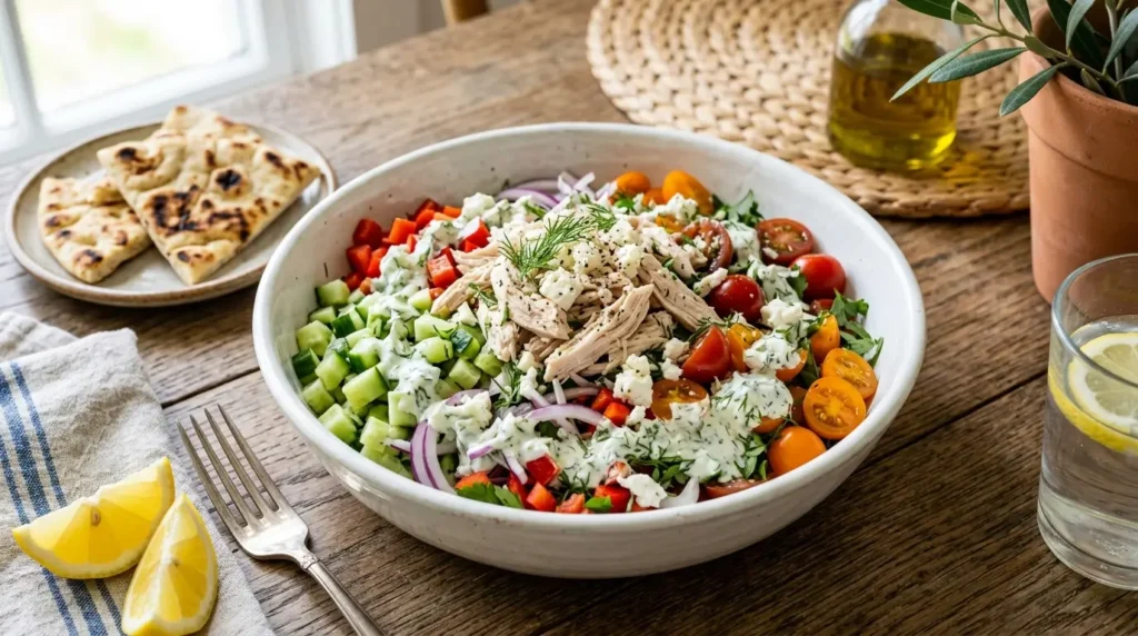 Tzatziki Chicken Salad in bowl