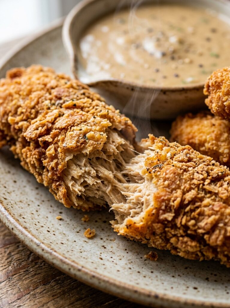 Vegan chicken fried steak finger